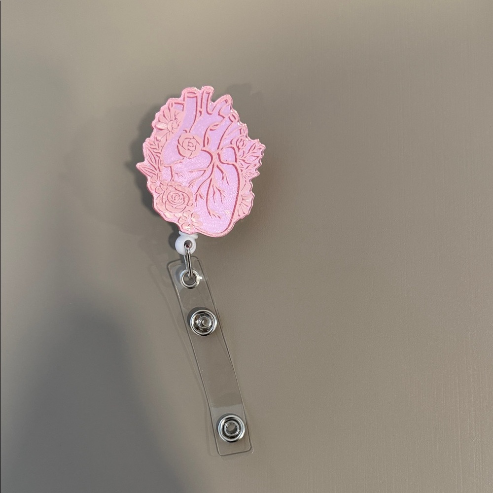 Pink Anatomical Heart Badge Reel Nurse Doctor Healthcare Worker